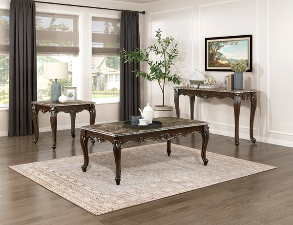 English Elm Cocktail End and Sofa 3 Piece Set with Marble Tops Cabriole Legs Cherry Finish B011S04459