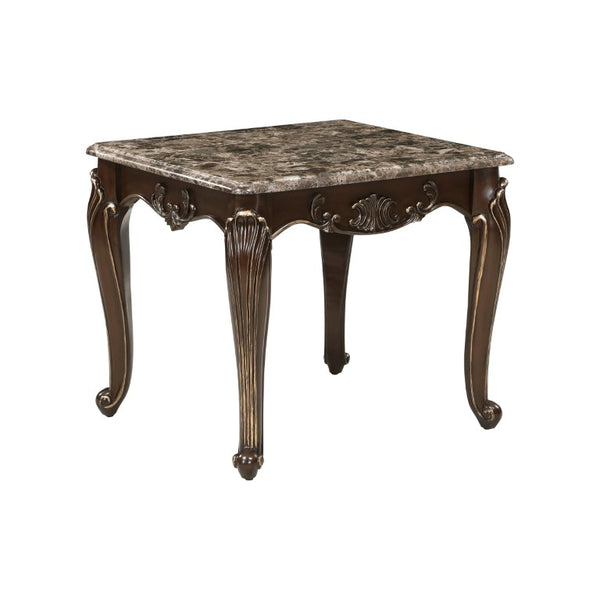 English Elm Cocktail End and Sofa 3 Piece Set with Marble Tops Cabriole Legs Cherry Finish B011S04459