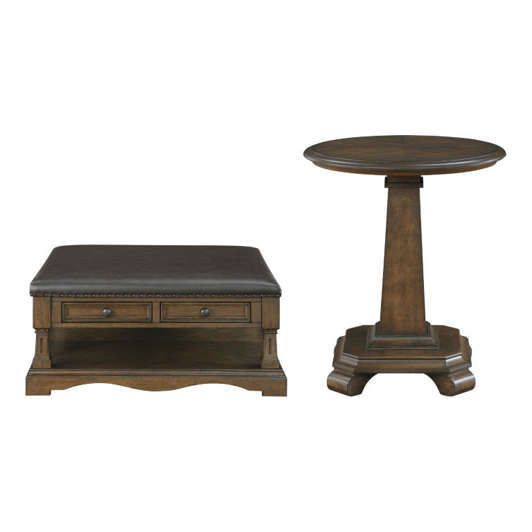 English Elm Cocktail and End Table Set Cherry Veneer Dark Brown Traditional Living Room Pair B011S04460