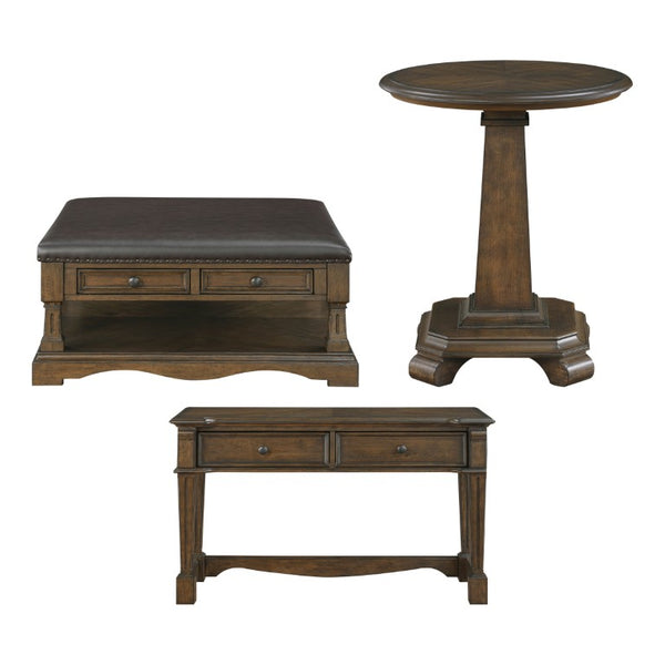 English Elm Cocktail End and Sofa 3 Piece Set Cherry Veneer Traditional Living Room Collection B011S04463