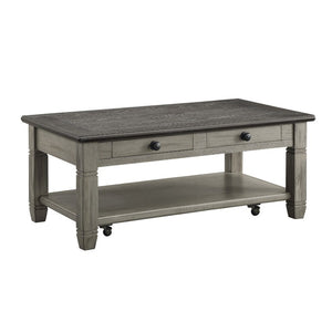 English Elm Cocktail and End Table Set Rustic Farmhouse Oak Veneer with Rolling Casters B011S04472
