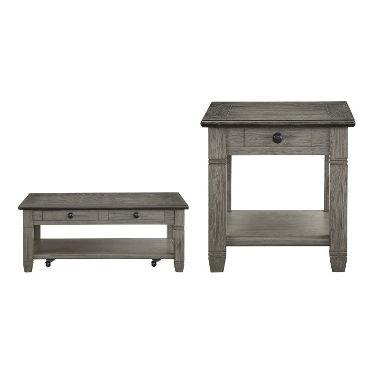 English Elm Cocktail Table Set 3 Piece Farmhouse Living Room Oak Veneer Acacia Caster Drawers B011S04474