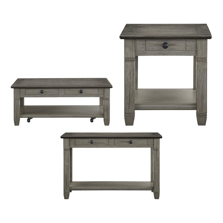 English Elm Cocktail End and Sofa Table Set Farmhouse Oak Veneer with Antique Gray Storage Base B011S04475