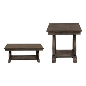 English Elm Cocktail and End Table Set French Provincial Acacia Wood Living Room Accent Duo B011S04482
