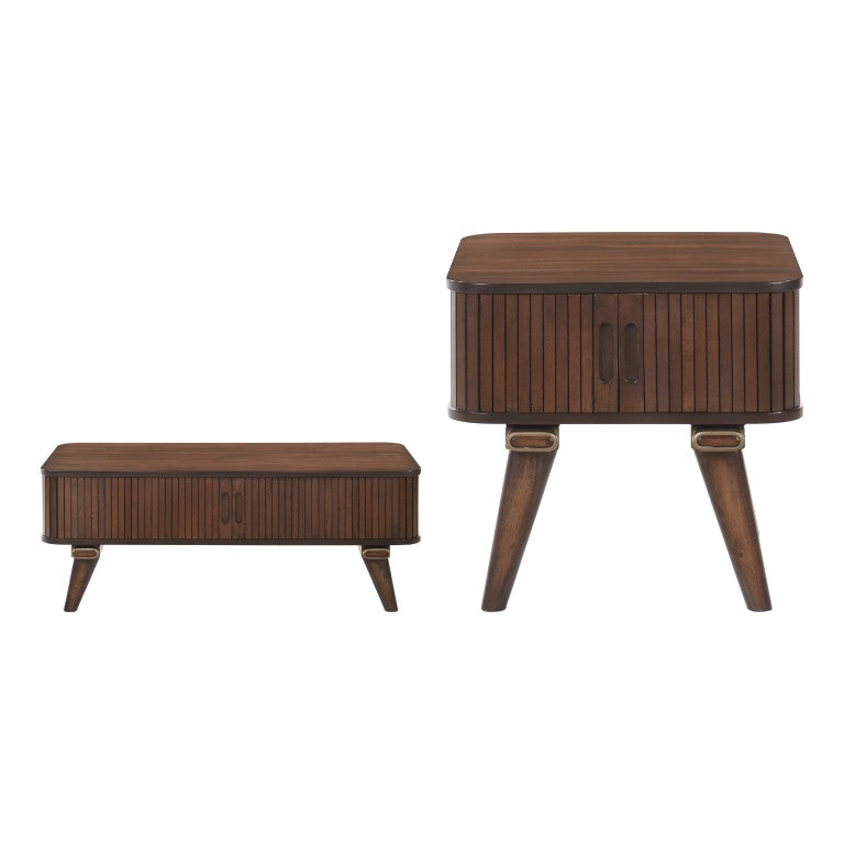English Elm Cocktail and End Table Set with Tambour Doors Walnut Veneer Mid-Century Living Room B011S04485