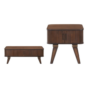 English Elm Cocktail and End Table Set with Tambour Doors Walnut Veneer Mid-Century Living Room B011S04485
