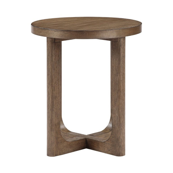 English Elm Cocktail and End Table Set Walnut Veneer X-Base Round Design for Modern Living Rooms B011S04491