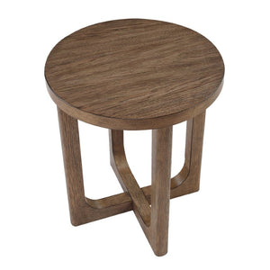 English Elm Cocktail and End Table Set Walnut Veneer X-Base Round Design for Modern Living Rooms B011S04491