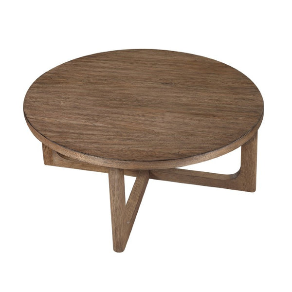 English Elm Cocktail and End Table Set Walnut Veneer X-Base Round Design for Modern Living Rooms B011S04491