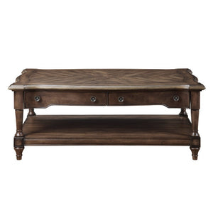 English Elm Cocktail and End Table Set with Sunburst Oak Veneer Turned Legs and Bronze Knob Hardware B011S04494