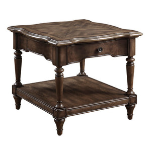 English Elm Cocktail and End Table Set with Sunburst Oak Veneer Turned Legs and Bronze Knob Hardware B011S04494