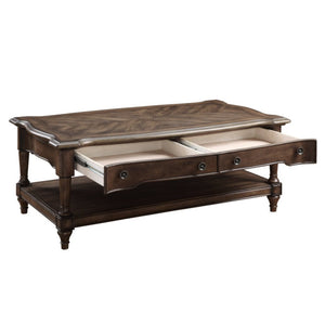 English Elm Cocktail and End Table Set with Sunburst Oak Veneer Turned Legs and Bronze Knob Hardware B011S04494