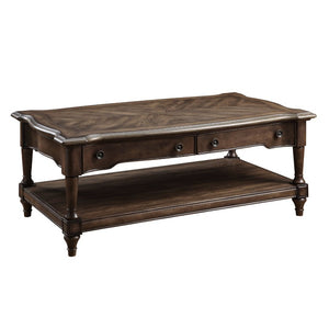 English Elm Cocktail and End Table Set with Sunburst Oak Veneer Turned Legs and Bronze Knob Hardware B011S04494