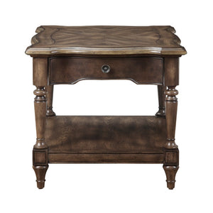 English Elm Cocktail and End Table Set with Sunburst Oak Veneer Turned Legs and Bronze Knob Hardware B011S04494