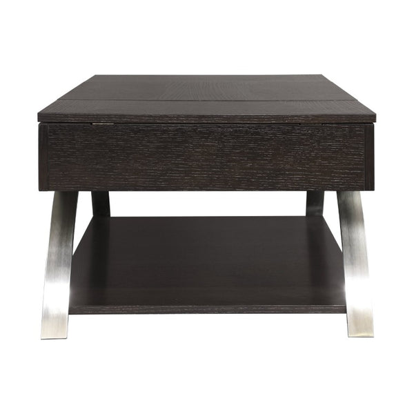 English Elm Cocktail and End Table Set with Lift Top Espresso Veneer Brushed Chrome Base B011S04495