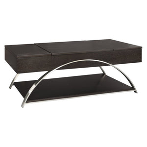 English Elm Cocktail and End Table Set with Lift Top Espresso Veneer Brushed Chrome Base B011S04495