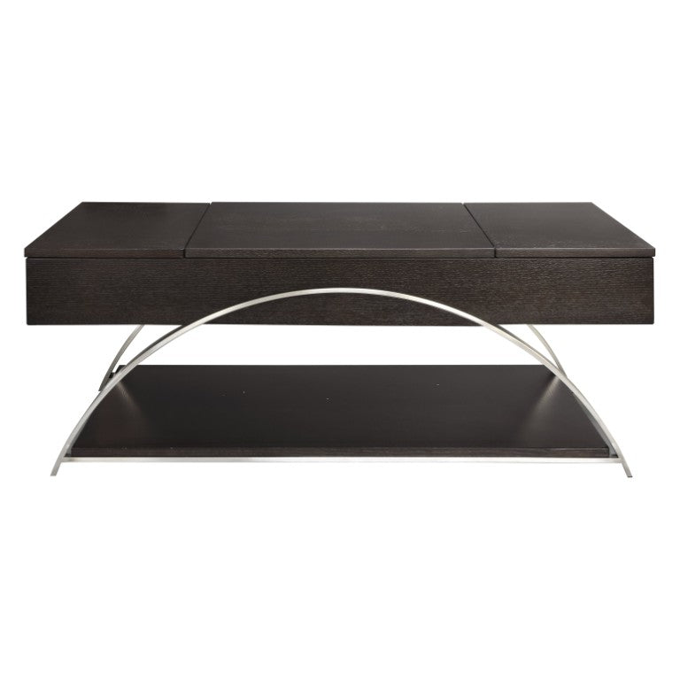 English Elm Cocktail and End Table Set with Lift Top Espresso Veneer Brushed Chrome Base B011S04495