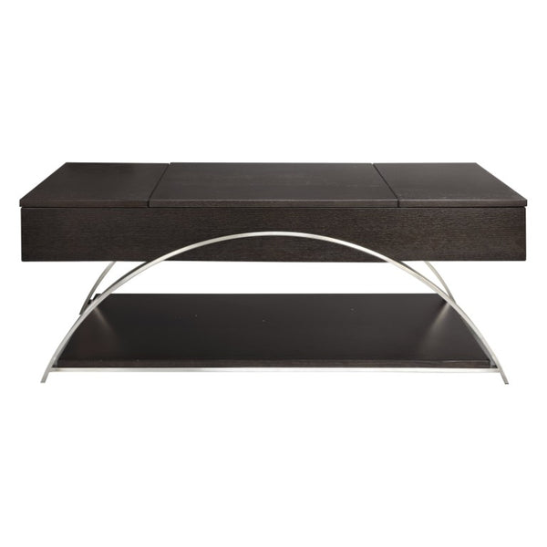 English Elm Cocktail and End Table Set with Lift Top Espresso Veneer Brushed Chrome Base B011S04495