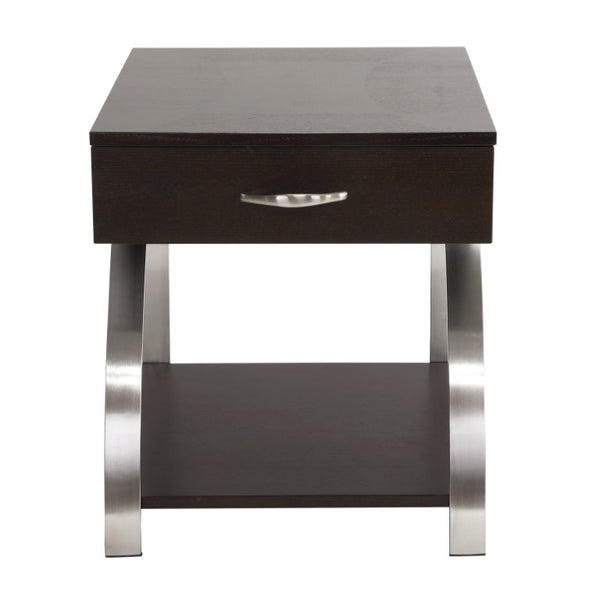 English Elm Cocktail and End Table Set with Lift Top Espresso Veneer Brushed Chrome Base B011S04495