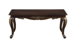 English Elm Cocktail and Sofa Table Set Traditional Birch Veneer with Gold Tipped Carved Accents B011S04502