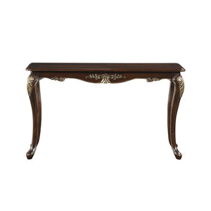 English Elm Cocktail and Sofa Table Set Traditional Birch Veneer with Gold Tipped Carved Accents B011S04502