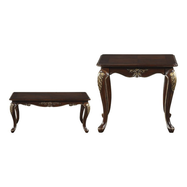 English Elm Cocktail Table Set Three Piece Traditional Birch Veneer with Carved Cabriole Leg Design B011S04503