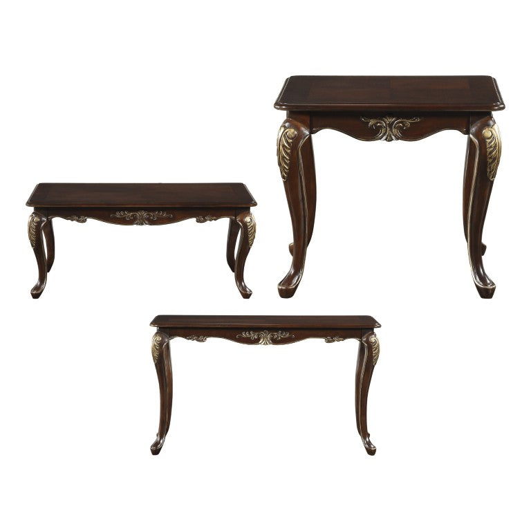 English Elm Cocktail End and Sofa Table Set with Carved Poplar Cabriole Legs in Dark Cherry B011S04504