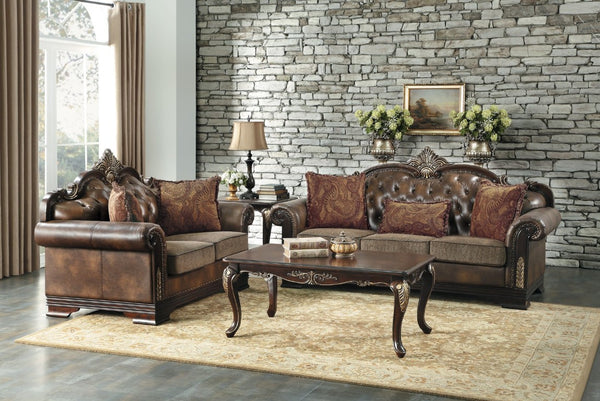 English Elm Cocktail End and Sofa Table Set with Carved Poplar Cabriole Legs in Dark Cherry B011S04504