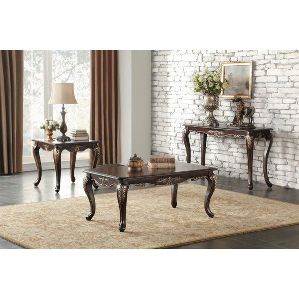 English Elm Cocktail End and Sofa Table Set with Carved Poplar Cabriole Legs in Dark Cherry B011S04504