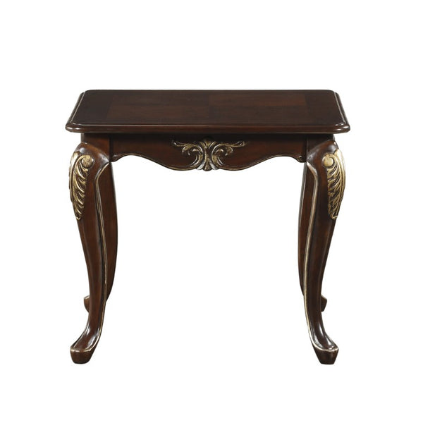 English Elm Cocktail End and Sofa Table Set with Carved Poplar Cabriole Legs in Dark Cherry B011S04504