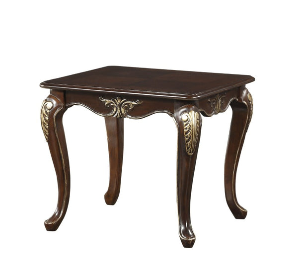 English Elm Cocktail End and Sofa Table Set with Carved Poplar Cabriole Legs in Dark Cherry B011S04504