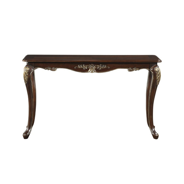 English Elm Cocktail End and Sofa Table Set with Carved Poplar Cabriole Legs in Dark Cherry B011S04504