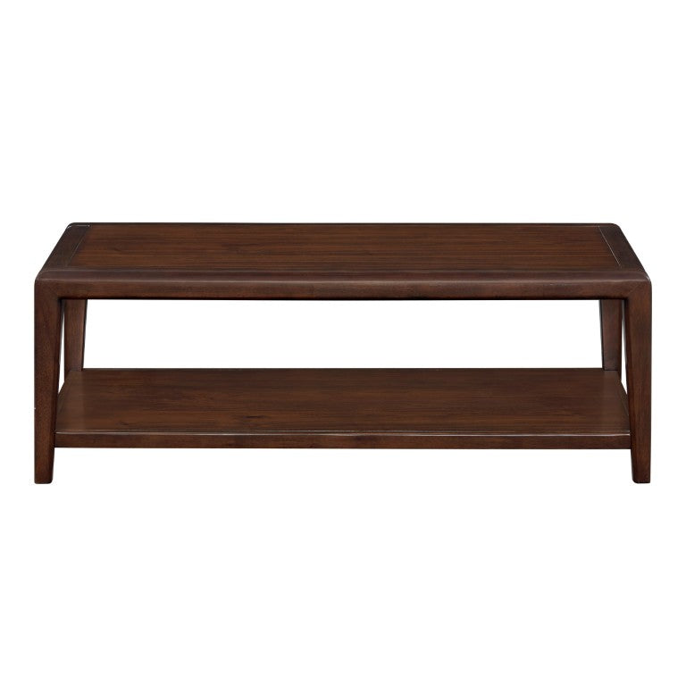English Elm Cocktail and End Table Set with Walnut Veneer Open Shelves Mid-Century Modern Living Room B011S04506