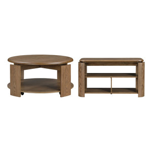 English Elm Cocktail and Sofa Table 2 Piece Set Oak Veneer Swivel Top Living Room Furniture B011S04511