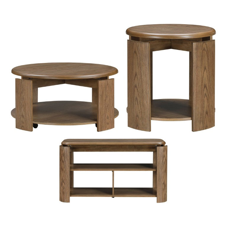 English Elm Cocktail End and Sofa Table Set Oak Veneer Living Room Trio with Swivel Top B011S04513