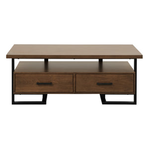 English Elm Cocktail and End Table Set Walnut Veneer with Metal Frame Transitional Living Room Duo B011S04514