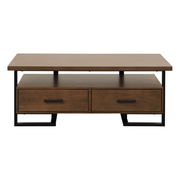 English Elm Cocktail and End Table Set Walnut Veneer with Metal Frame Transitional Living Room Duo B011S04514