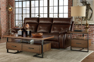 English Elm Cocktail and End Table Set Walnut Veneer with Metal Frame Transitional Living Room Duo B011S04514