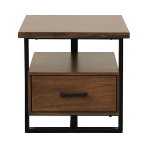 English Elm Cocktail and End Table Set Walnut Veneer with Metal Frame Transitional Living Room Duo B011S04514