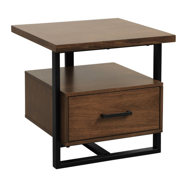 English Elm Cocktail and End Table Set Walnut Veneer with Metal Frame Transitional Living Room Duo B011S04514