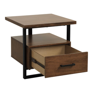 English Elm Cocktail and End Table Set Walnut Veneer with Metal Frame Transitional Living Room Duo B011S04514