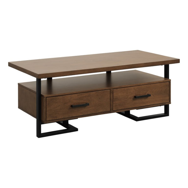 English Elm Cocktail and End Table Set Walnut Veneer with Metal Frame Transitional Living Room Duo B011S04514