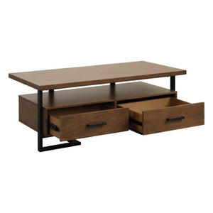 English Elm Cocktail and End Table Set Walnut Veneer with Metal Frame Transitional Living Room Duo B011S04514