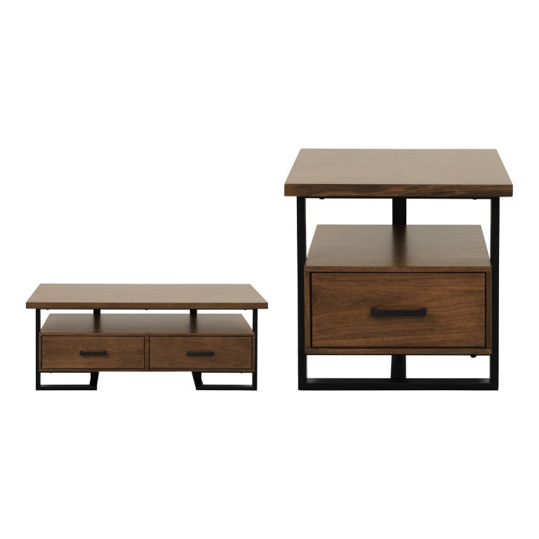 English Elm Cocktail and End Table 3 Piece Set Walnut Veneer with Metal Frame Living Room B011S04515