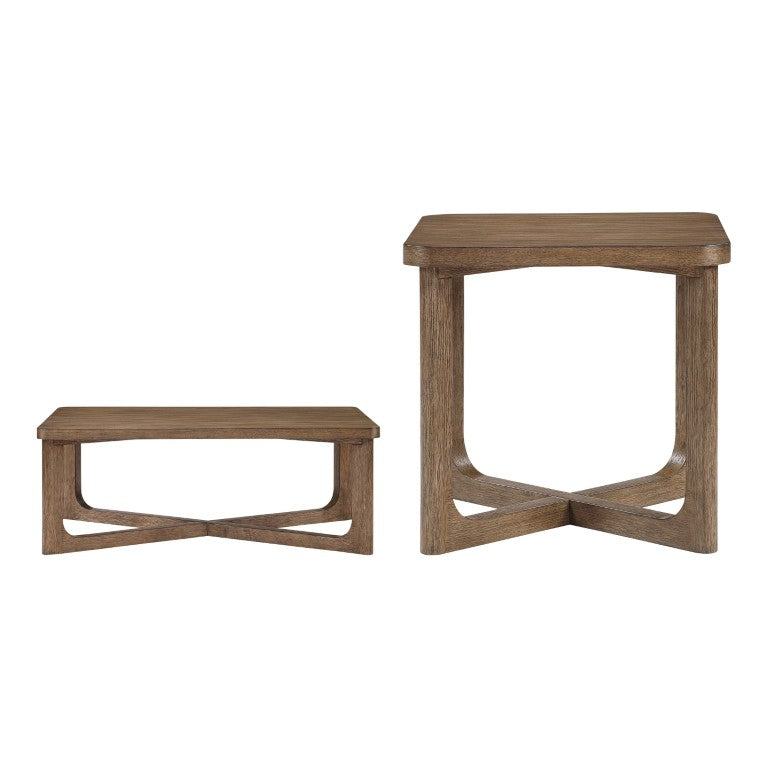 English Elm Cocktail and End Table 3 Piece Set Walnut Veneer X Base Living Room Collection B011S04519