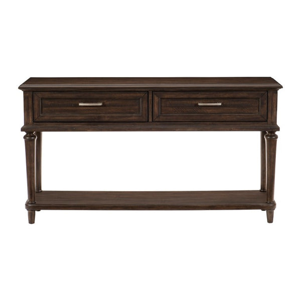 English Elm Cocktail and Sofa Table Set Reclaimed Wood Look with Drawers and Rolling Casters B011S04527