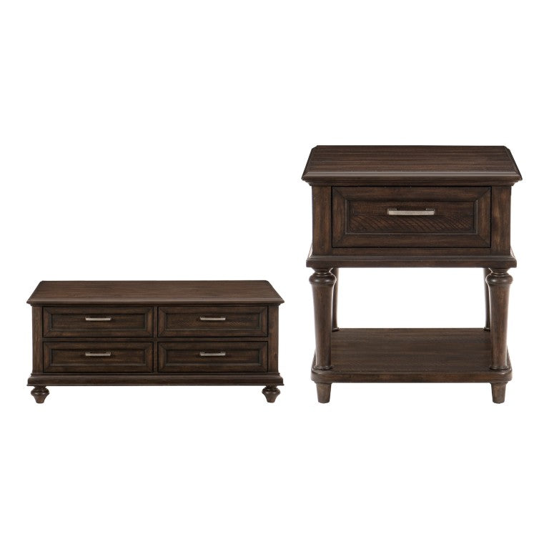 English Elm Cocktail Table Set Three Piece Reclaimed Wood Style with Drawers for Living Room B011S04528