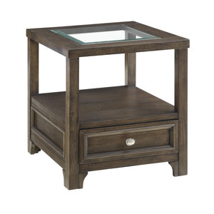 English Elm Cocktail and End Table Set with Birch Veneer Glass Tops and Satin Nickel Hardware Charcoal Brown B011S04530
