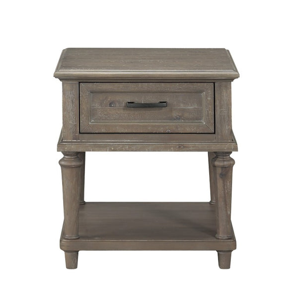 English Elm End Table and Sofa Set Acacia Veneer Driftwood Finish with Drawer and Open Shelf B011S04532