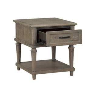 English Elm End Table and Sofa Set Acacia Veneer Driftwood Finish with Drawer and Open Shelf B011S04532